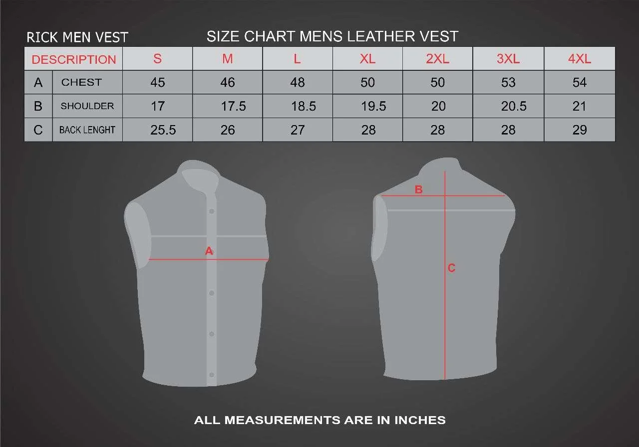 RICK MOTORCYCLE LEATHER VEST FOR MEN - Image 4