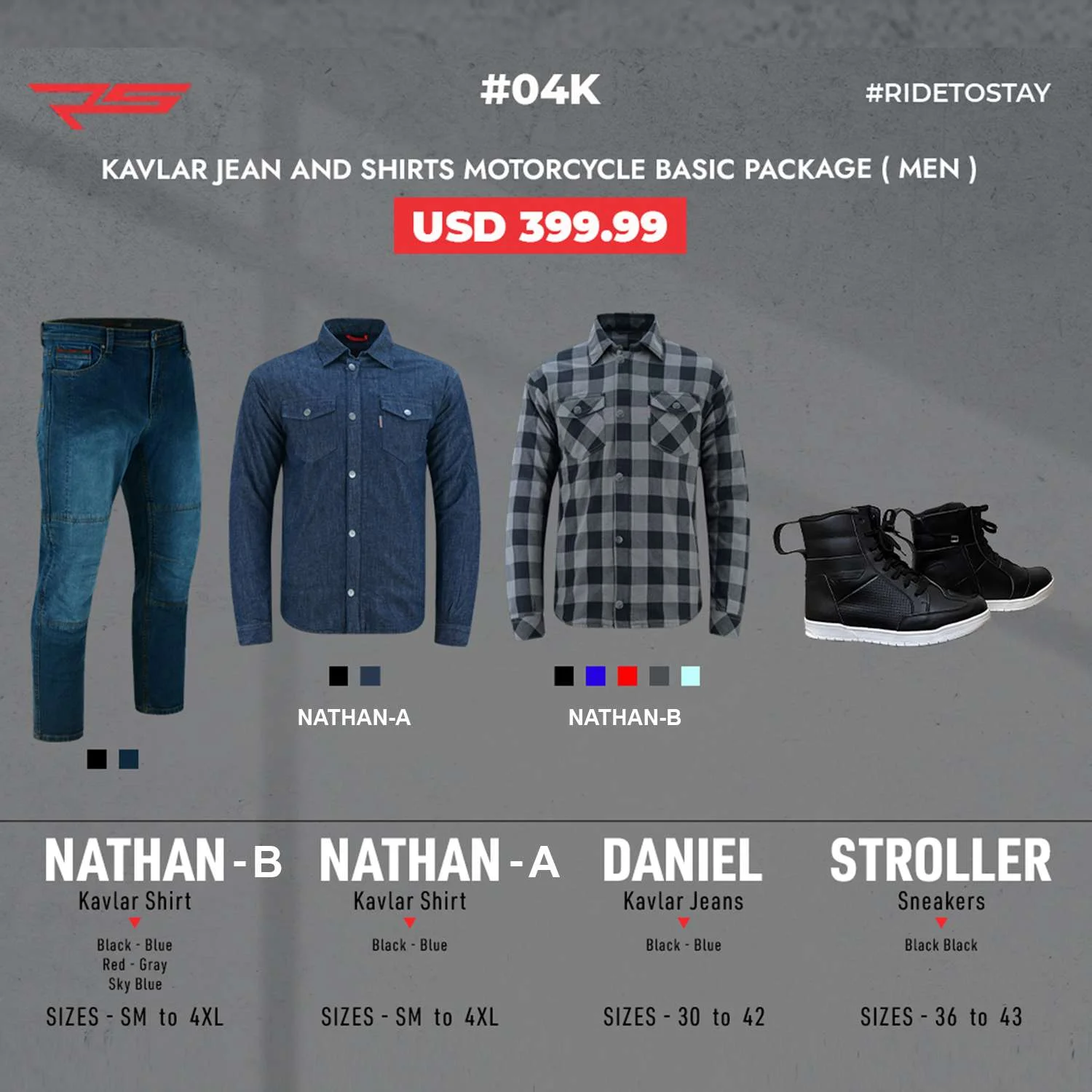 Kevlar Jeans and Shirts Motorcycle Basic Package